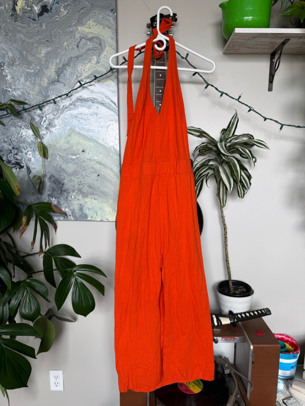 Backless Orange Cotton Dress